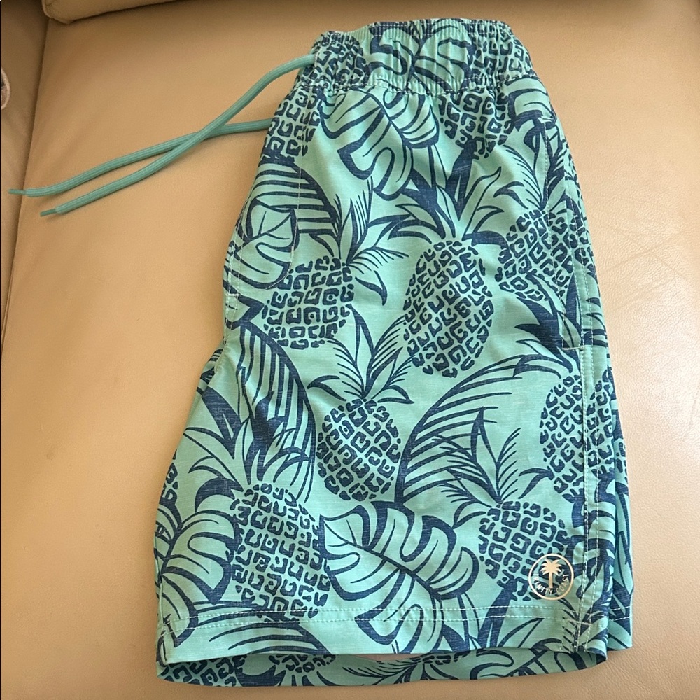 Trinity Coastal Pineapple Swim Trunks in Teal & Navy